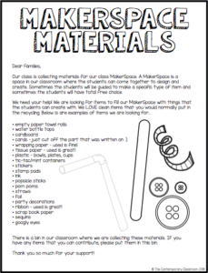 This is a letter that can be sent to out to ask community members for MakerSpace materials.