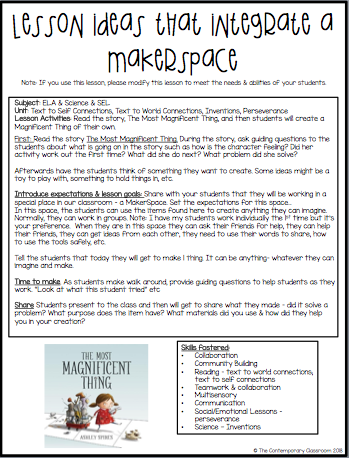 This MakerSpace lesson has students read the book The Most Magnificent thing and then make their own Magnificent Thing creation.